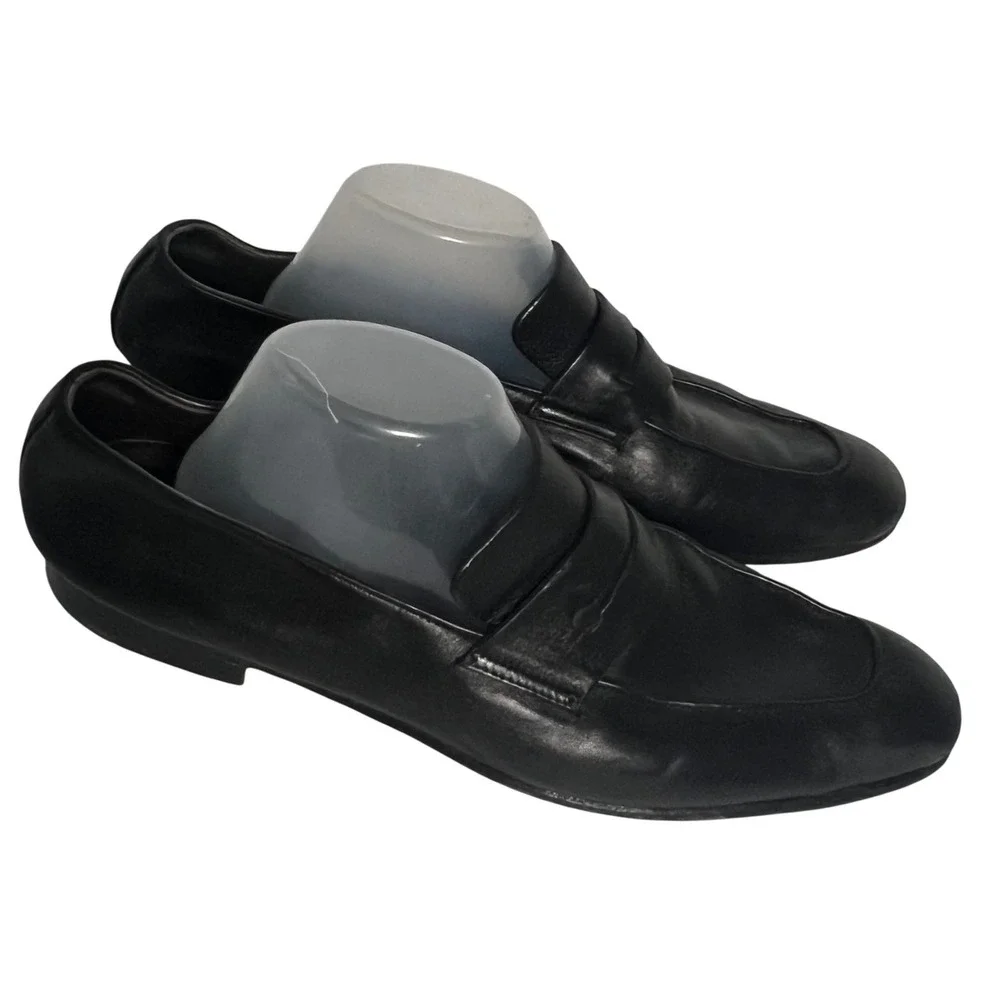 Ermenegildo Zegna L'Asola Black Leather Penny Loafers Secondskin Mens 10.5